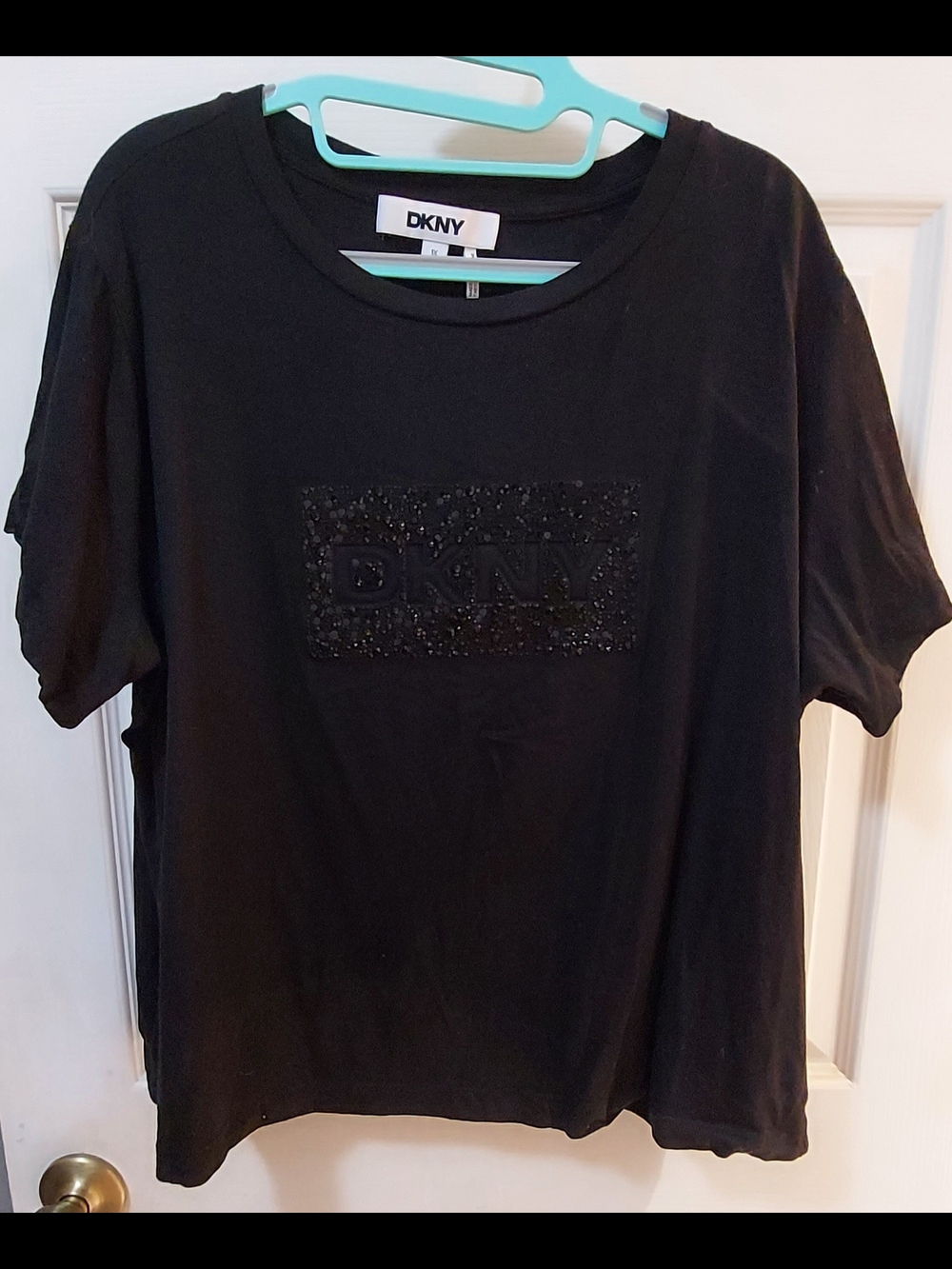 DKNY Black Short Sleeve Tee with Embellished Logo
